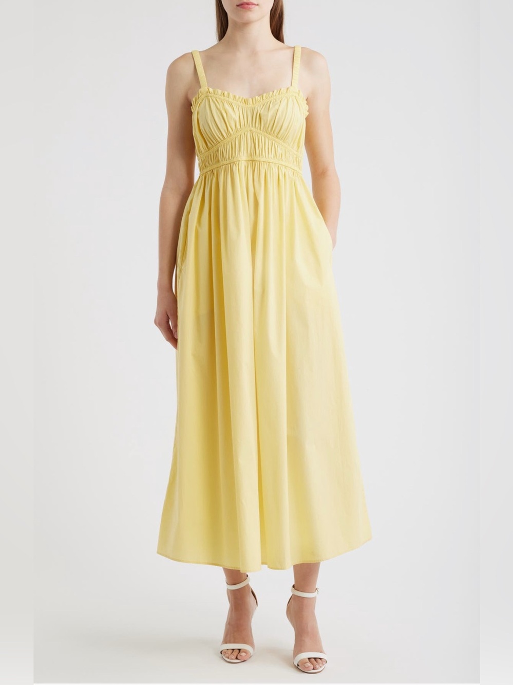 BOSS Dalza Shirred Cotton Maxi Dress